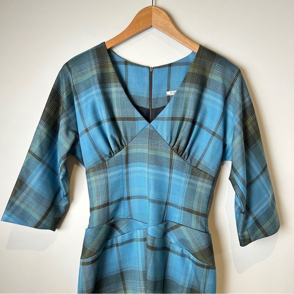 NWT’s Vintage Jill Anderson NYC Bespoke Blue Plaid Westwood Grunge Sheath Dress - Picture 2 of 9
